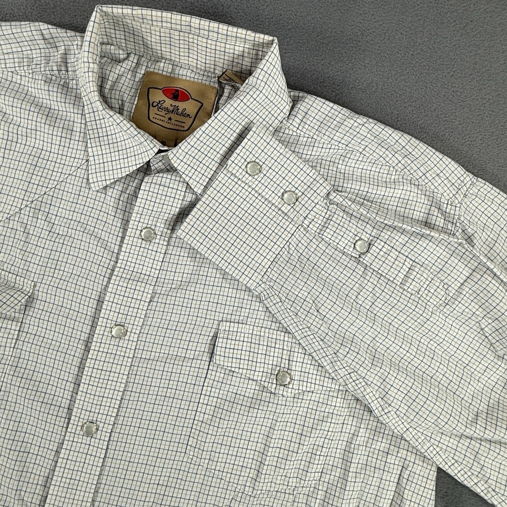 Larry Mahan Mens XL Pearl Snap Shirt Plaid Long Sleeve Pockets Flawed